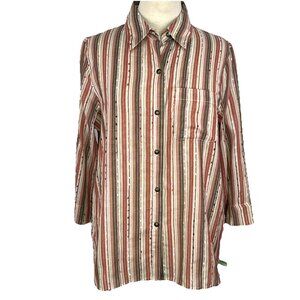 Alfred Dunner Sz 8 Blouse Top Shirt Button Down 3/4 Sleeve Autumn Colors Striped